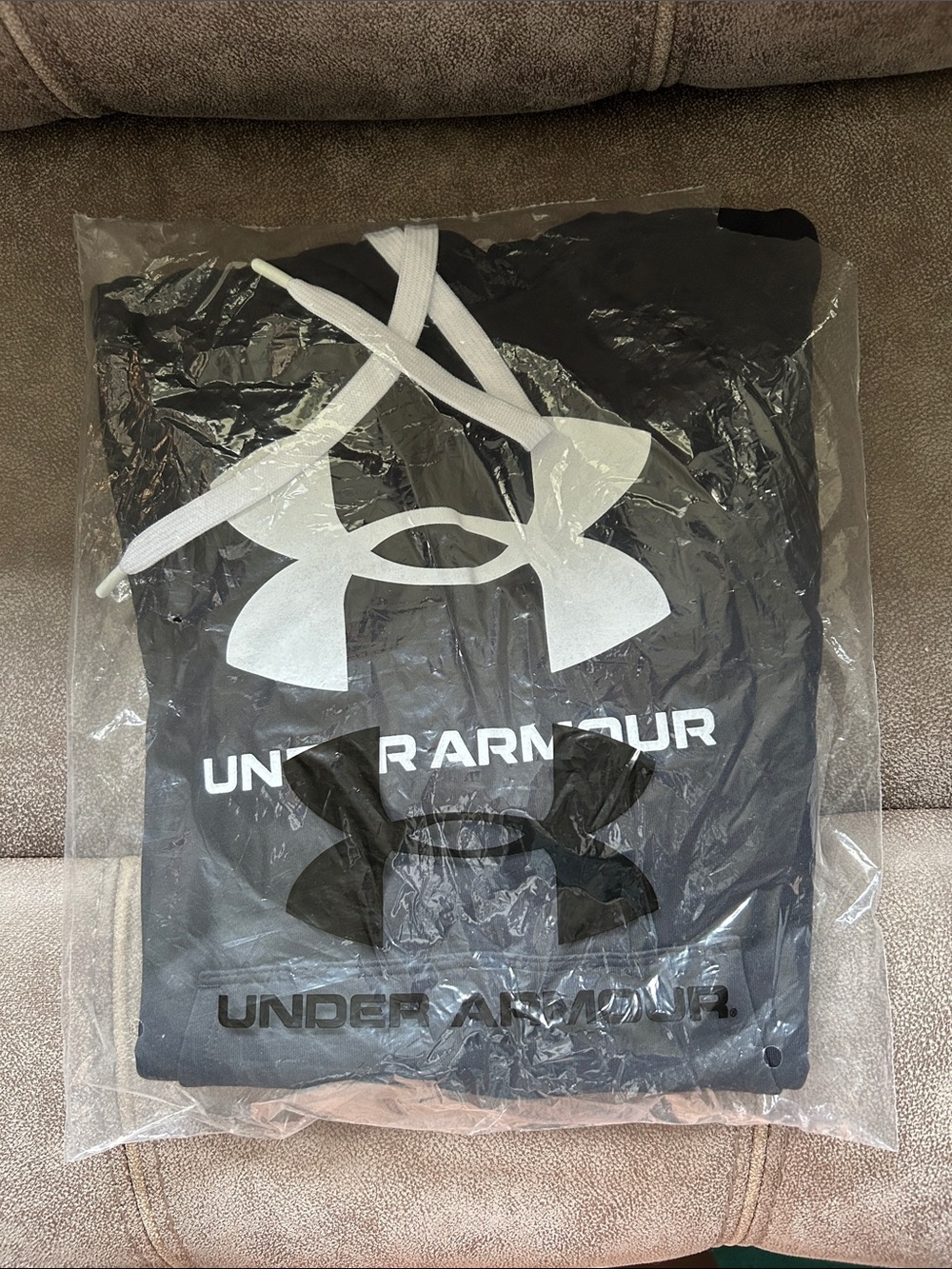 Under Armour Black Hoodie with White Logo and Drawstrings